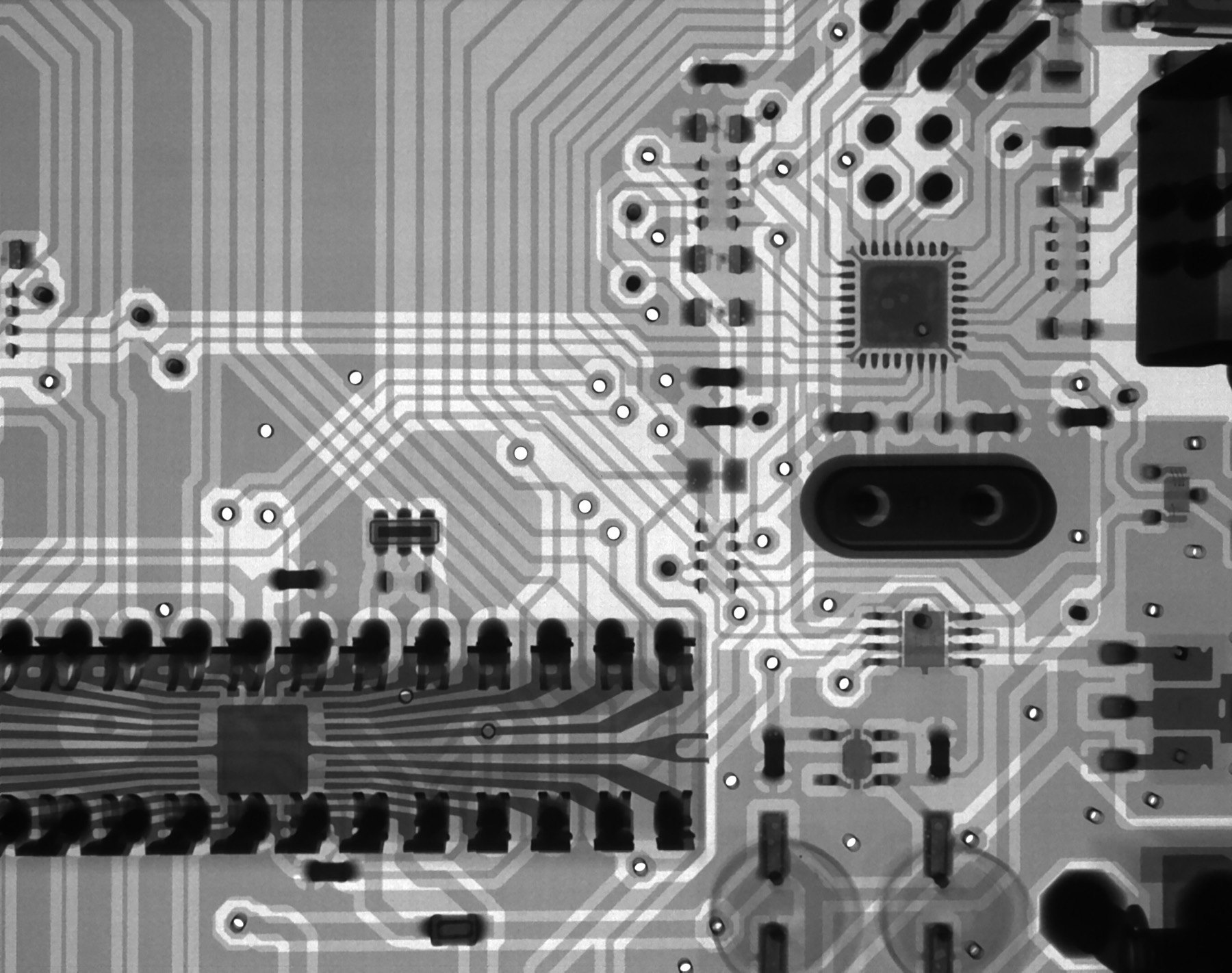 Circuit board close-up, grayscale